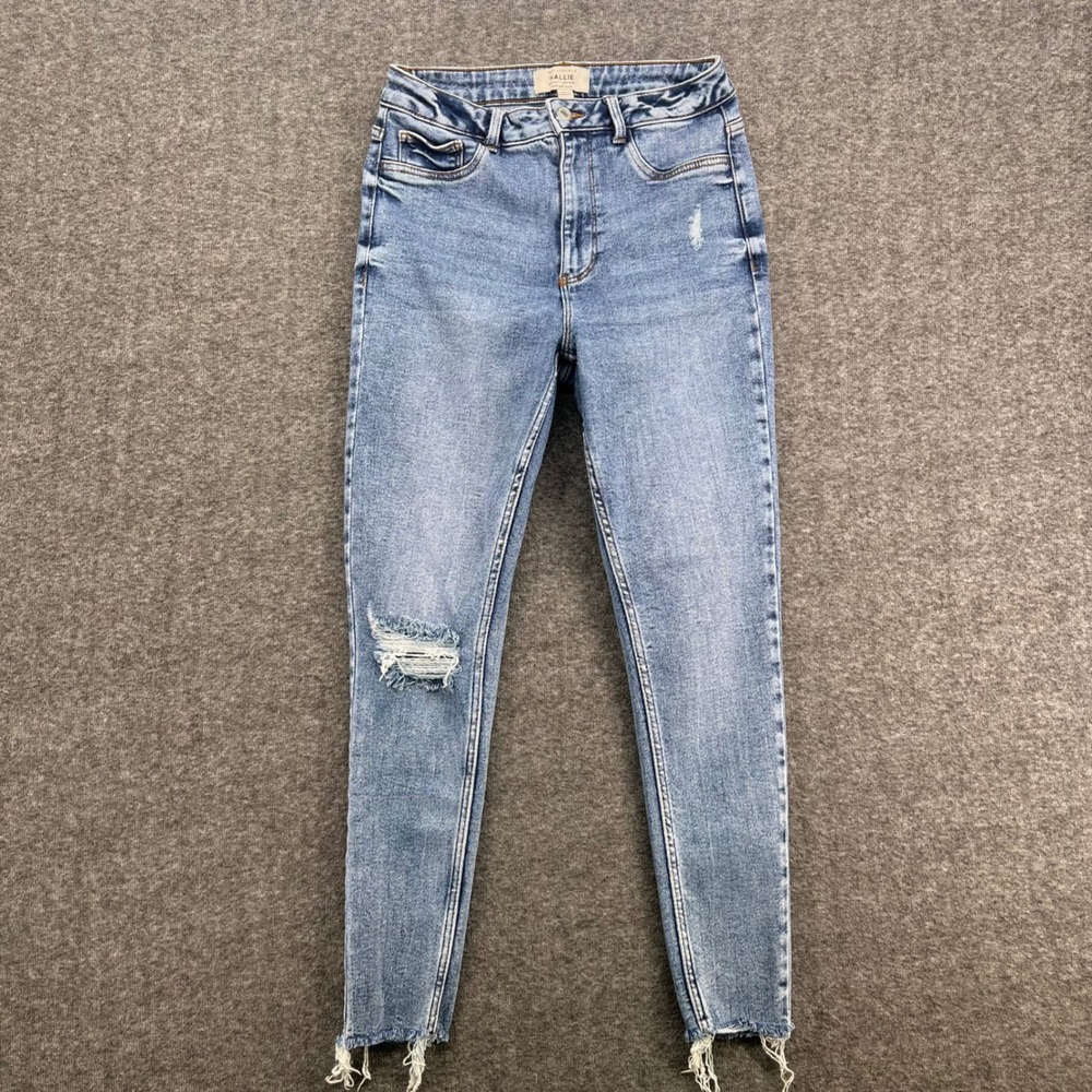 New Look Hallie High Waist Super Skinny Jeans Light Wash Ripped Knee Blue USA 10